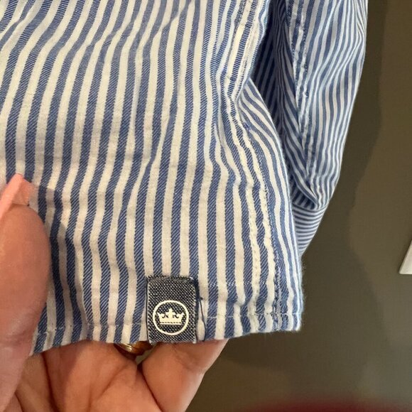 Peter Millar Men's Shirt Blue & White Striped Long Sleeve button Down, Size XXL - Picture 5 of 10